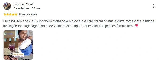 Captura da avaliação de Barbara Santi no perfil do Google da Slim Center Mooca