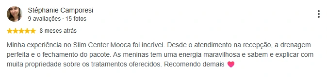 Captura da avaliação de Stéphanie Camporesi no perfil do Google da Slim Center Mooca