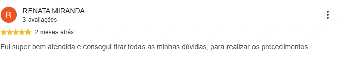 Captura da avaliação de Renata Miranda no perfil do Google da Slim Center Mooca